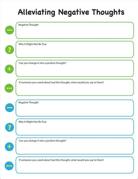 Printable Challenging Negative Thoughts Worksheet